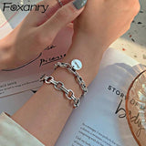 Foxanry Silver Thick Chain Bangles & Bracelet Vintage Punk LOVE Heart Jewelry