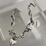 Foxanry Silver Thick Chain Bangles & Bracelet Vintage Punk LOVE Heart Jewelry
