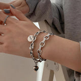 Foxanry Silver Thick Chain Bangles & Bracelet Vintage Punk LOVE Heart Jewelry