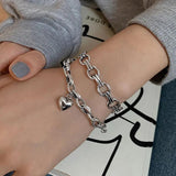Foxanry Silver Thick Chain Bangles & Bracelet Vintage Punk LOVE Heart Jewelry