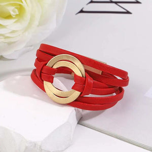 Red Leather Boho Heart Bell Multilayer Bracelet
