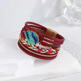 Red Leather Boho Heart Bell Multilayer Bracelet