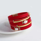 Red Leather Boho Heart Bell Multilayer Bracelet