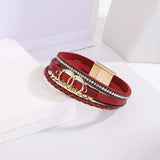 Red Leather Boho Heart Bell Multilayer Bracelet