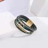 Red Leather Boho Heart Bell Multilayer Bracelet