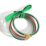 Red Green Bowknot Glitter Jelly Silicone Bracelets Multilayer Christmas Buddhist