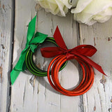 Red Green Bowknot Glitter Jelly Silicone Bracelets Multilayer Christmas Buddhist