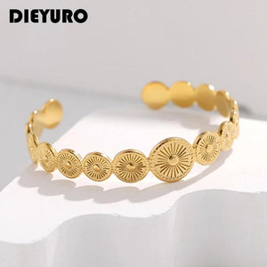 316L Stainless Steel Round Retro Adjustable Bangle For Women Girl Cuff Bracelet