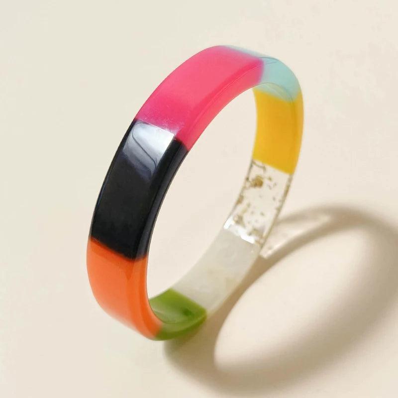 GongLong Colorful Round Bangle Bracelets Acrylic Geometric Cuff Bangles