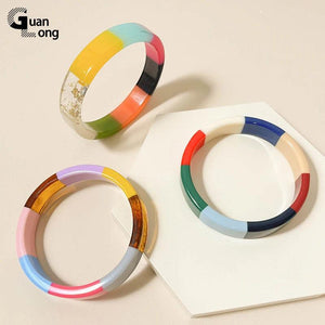 GongLong Colorful Round Bangle Bracelets Acrylic Geometric Cuff Bangles