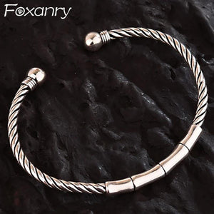 Foxanry Minimalist Thai Silver Bracelet for Women Couples
