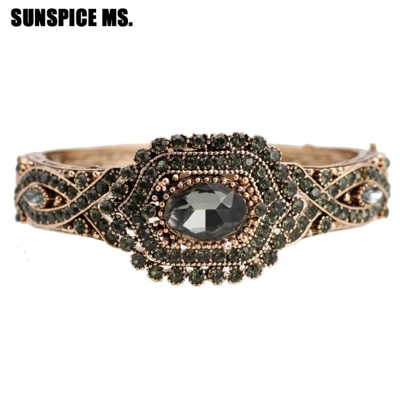 Bohemia Gray Crystal Vintage Bangle for Women Ethnic Wedding Jewelry
