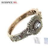 Bohemia Gray Crystal Vintage Bangle for Women Ethnic Wedding Jewelry