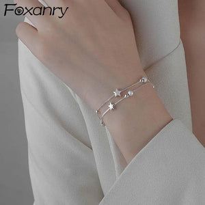 Charming Double Layer Chain Star Silver Bracelet