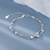 Charming Double Layer Chain Star Silver Bracelet
