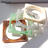 Vintage Geometric Square Acrylic Resin Bangle Bracelet For Women