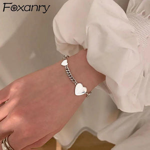 Foxanry Silver Heart Chain Bracelet for Women