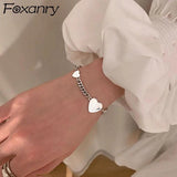 Foxanry Silver Heart Chain Bracelet for Women