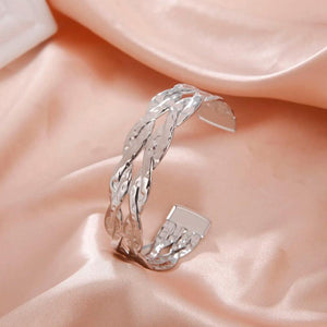 Skyrim Wide Twist Weave Cuff Bracelet Stainless Steel Silver Bangle