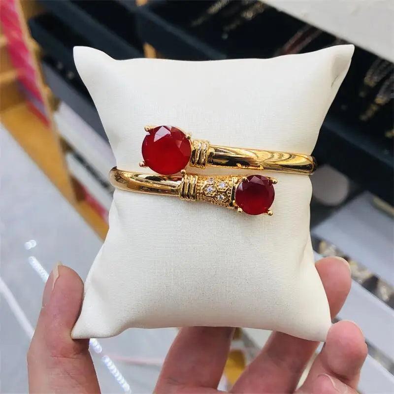 Multicolor Zircon Copper Bracelets for Women Plated Ethnic Charm Round Cuff