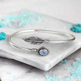 Moonstone Silver Bracelet Charm Feather Bracelet