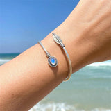 Moonstone Silver Bracelet Charm Feather Bracelet