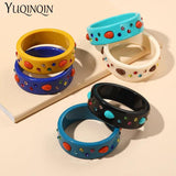 Retro Crystal Cuff Bangle Colorful Acrylic Bracelet