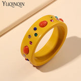 Retro Crystal Cuff Bangle Colorful Acrylic Bracelet