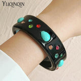 Retro Crystal Cuff Bangle Colorful Acrylic Bracelet