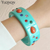 Retro Crystal Cuff Bangle Colorful Acrylic Bracelet