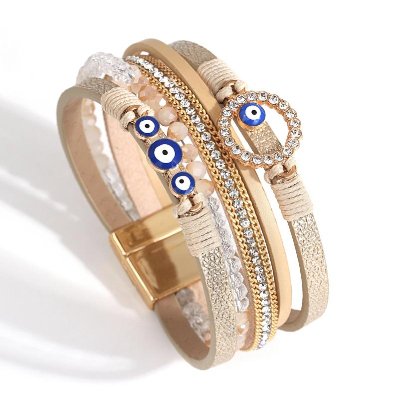 Boho Evil Eye Leather Bracelets Layered Wide Charm Wrap Bracelet