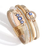 Boho Evil Eye Leather Bracelets Layered Wide Charm Wrap Bracelet