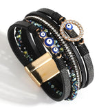 Boho Evil Eye Leather Bracelets Layered Wide Charm Wrap Bracelet