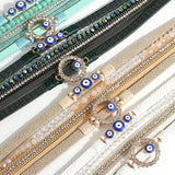 Boho Evil Eye Leather Bracelets Layered Wide Charm Wrap Bracelet