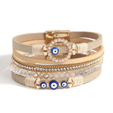 Boho Evil Eye Leather Bracelets Layered Wide Charm Wrap Bracelet