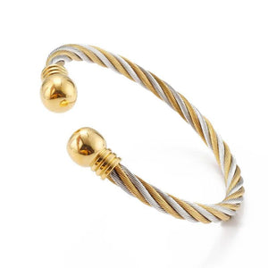Two-color Interwoven Stainless Steel Bangles for Women