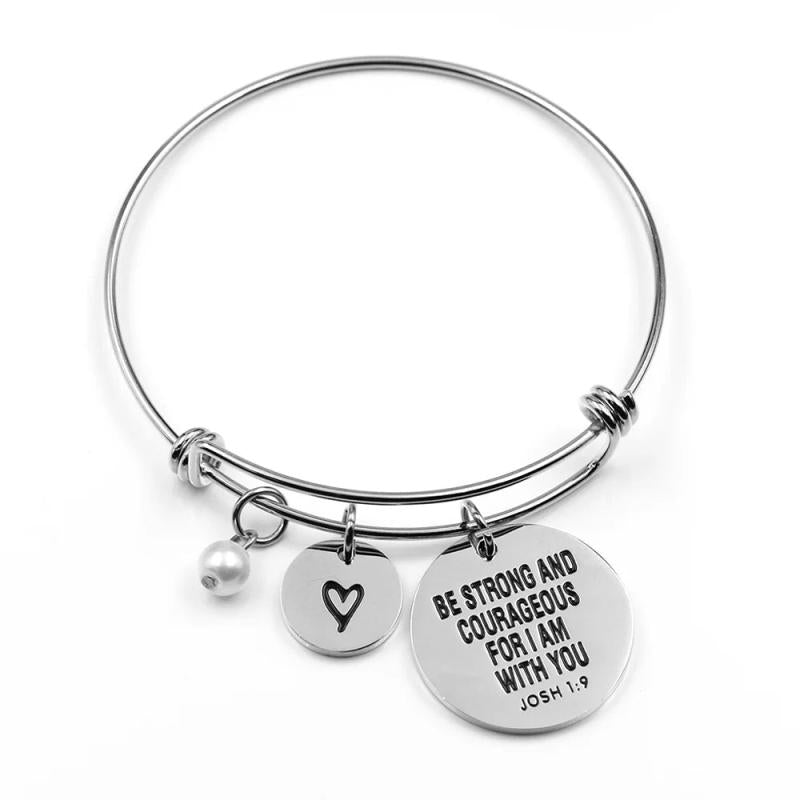 Bible Verse Bracelet Bangle Stainless Steel Engraved Charm Faith Christian Gift
