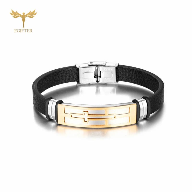 Christian Faith Cross Bracelets Stainless Steel Leather Wristband Jewelry