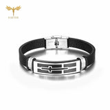 Christian Faith Cross Bracelets Stainless Steel Leather Wristband Jewelry