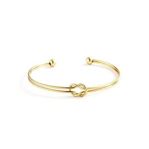 Gold-Plated Double-Layer Knot Cuff Bangle Bracelet for Women