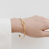 Gold-Plated Double-Layer Knot Cuff Bangle Bracelet for Women