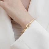 Gold-Plated Double-Layer Knot Cuff Bangle Bracelet for Women