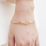 Gold-Plated Double-Layer Knot Cuff Bangle Bracelet for Women