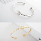 Gold-Plated Double-Layer Knot Cuff Bangle Bracelet for Women