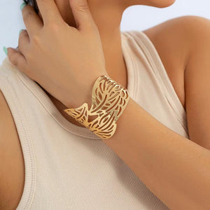 Vintage Hollow Out Leaf Bangle Wide Cuff Bracelet