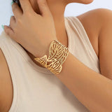 Vintage Hollow Out Leaf Bangle Wide Cuff Bracelet