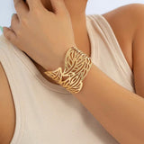 Vintage Hollow Out Leaf Bangle Wide Cuff Bracelet