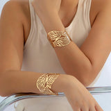 Vintage Hollow Out Leaf Bangle Wide Cuff Bracelet
