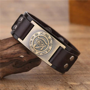 Skyrim Eye of Ra Horus Cuff Leather Bracelet Wicca Jewelry