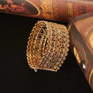 Gold Plated Flower Bangles for Baby Girl, Arabic Side Open Cuff Bracelets